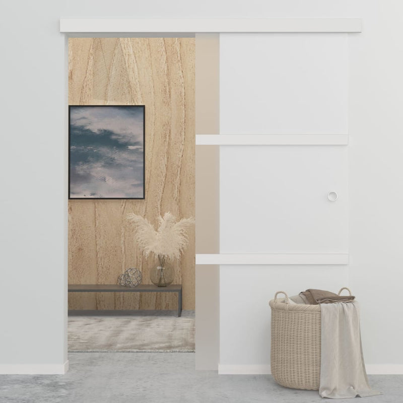 Load image into Gallery viewer, VidaXL Schuifdeur 90x205 cm ESG-glas en aluminium zilverkleurig
