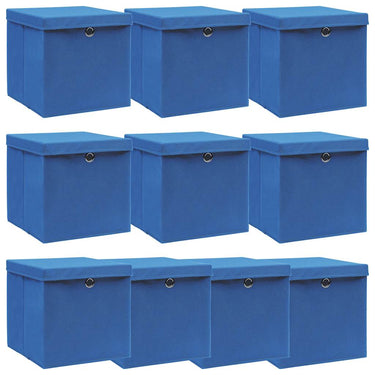 Vidaxl opbergboxen met deksel 10 st 32x32x32 cm stof blauw