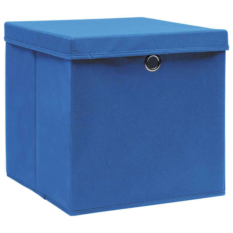 Afbeelding laden in galerijviewer, Vidaxl opbergboxen met deksel 10 st 32x32x32 cm stof blauw
