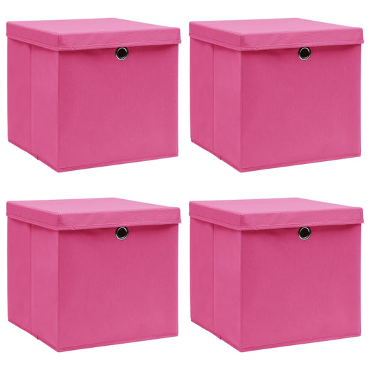 Vidaxl opbergboxen met deksel 4 st 32x32x32 cm stof roze