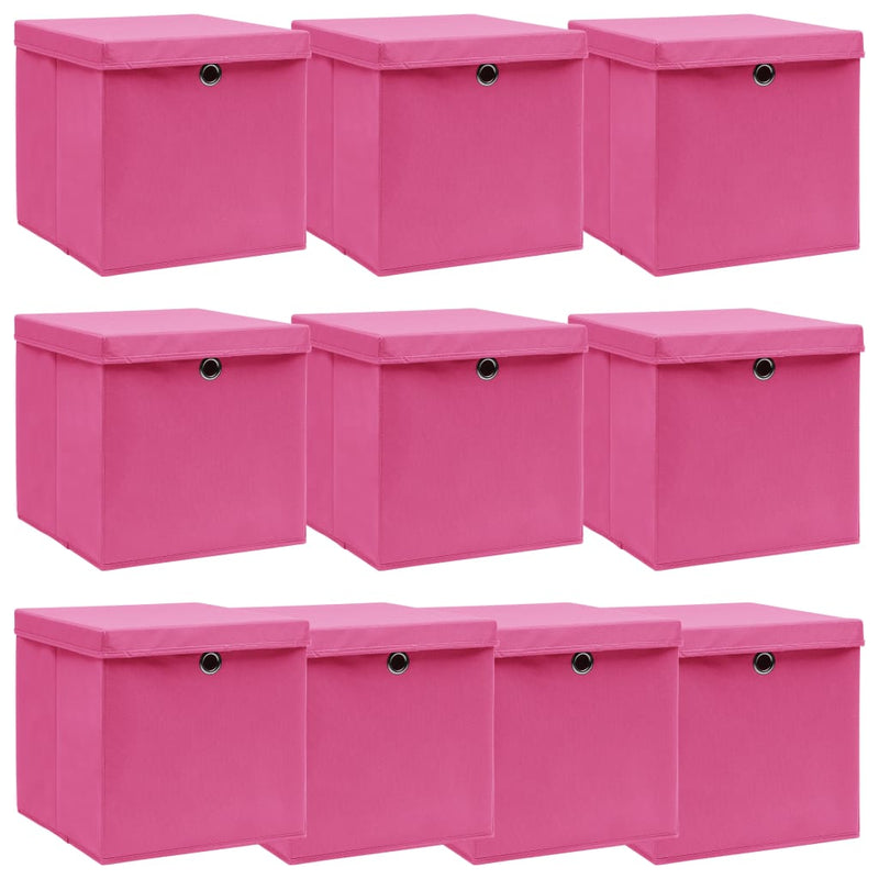 Load image into Gallery viewer, Vidaxl opbergboxen met deksel 10 st 32x32x32 cm stof roze
