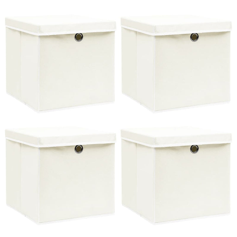 Load image into Gallery viewer, Vidaxl opbergboxen met deksel 4 st 32x32x32 cm stof wit
