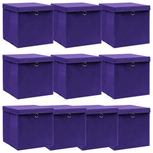 Vidaxl opbergboxen met deksel 10 st 32x32x32 cm stof paars