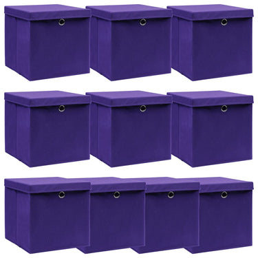 Vidaxl opbergboxen met deksel 10 st 32x32x32 cm stof paars