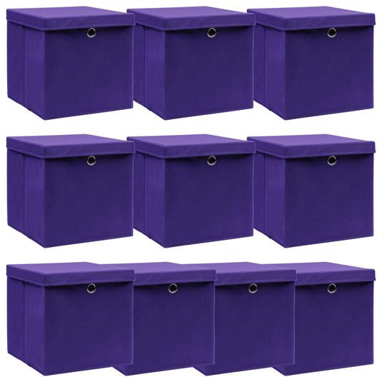 Vidaxl opbergboxen met deksel 10 st 32x32x32 cm stof paars