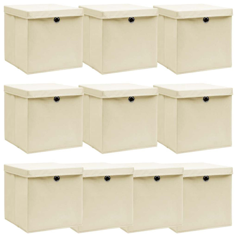 Load image into Gallery viewer, Vidaxl opbergboxen met deksel 10 st 32x32x32 cm stof crèmekleurig
