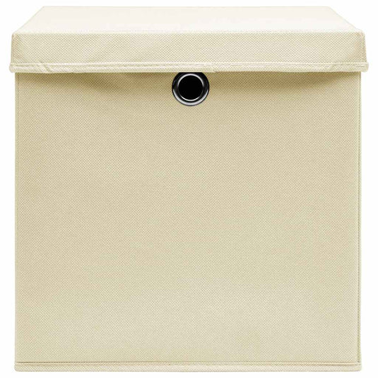 Vidaxl opbergboxen met deksel 10 st 32x32x32 cm stof crèmekleurig