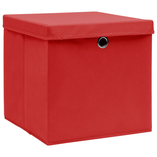 Vidaxl opbergboxen met deksel 4 st 32x32x32 cm stof rood