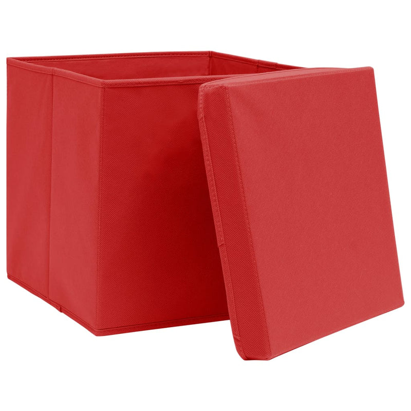 Load image into Gallery viewer, Vidaxl opbergboxen met deksel 4 st 32x32x32 cm stof rood
