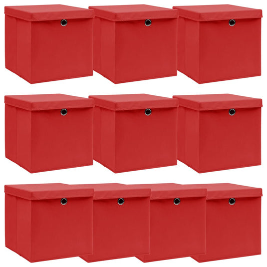 Vidaxl opbergboxen met deksel 10 st 32x32x32 cm stof wit