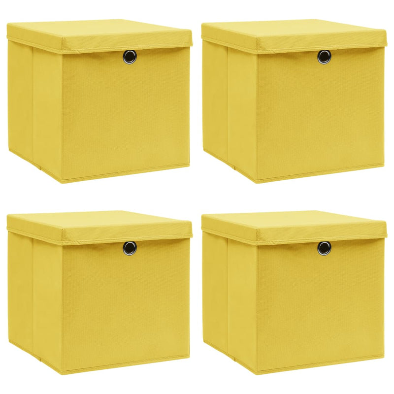Load image into Gallery viewer, Vidaxl opbergboxen met deksel 4 st 32x32x32 cm stof geel
