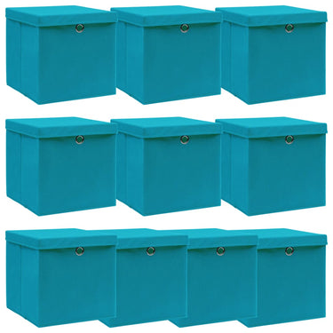 Vidaxl opbergboxen met deksel 10 st 32x32x32 cm stof babyblauw