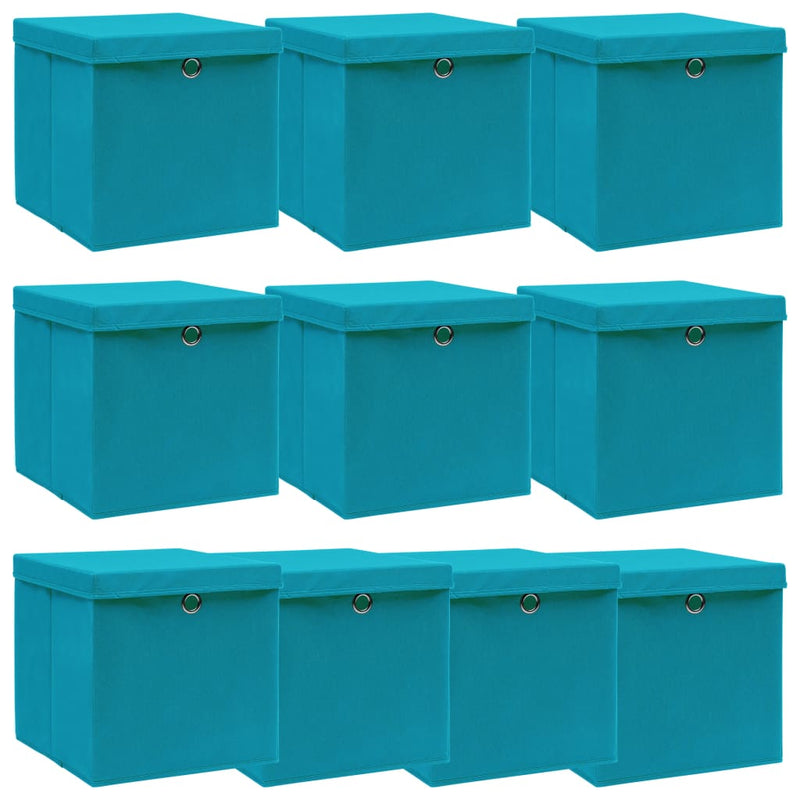 Load image into Gallery viewer, Vidaxl opbergboxen met deksel 10 st 32x32x32 cm stof babyblauw
