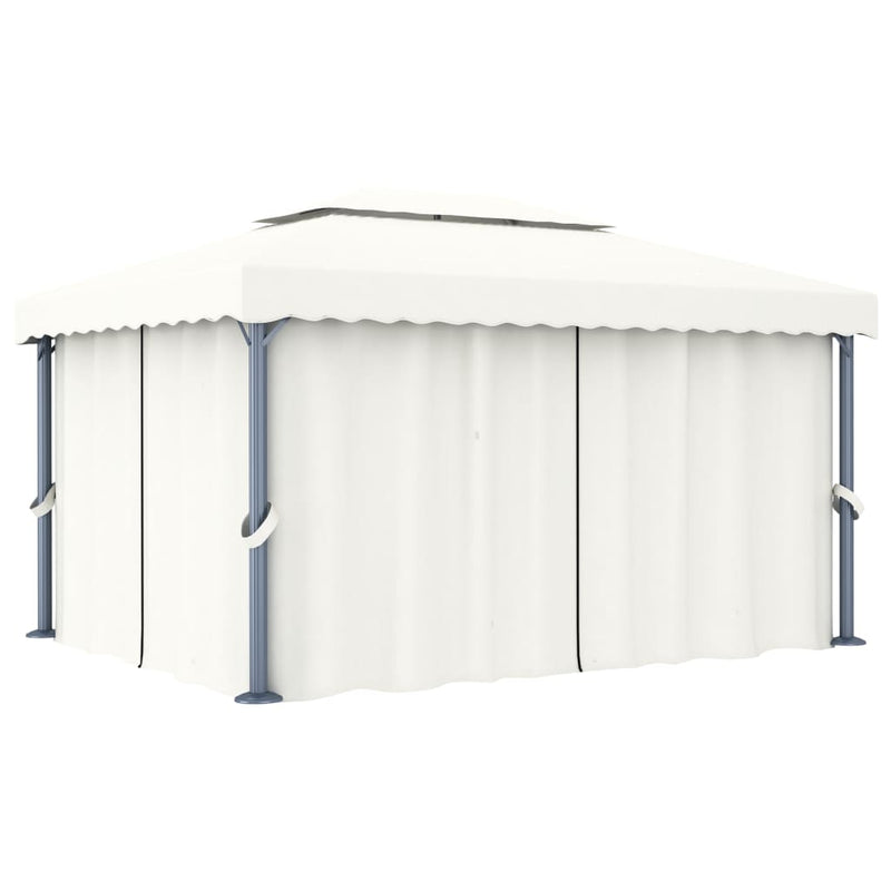 Load image into Gallery viewer, VidaXL Prieel met gordijn 4x3 m aluminium crèmewit
