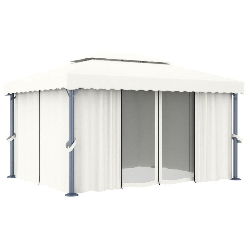 Load image into Gallery viewer, VidaXL Prieel met gordijn 4x3 m aluminium crèmewit

