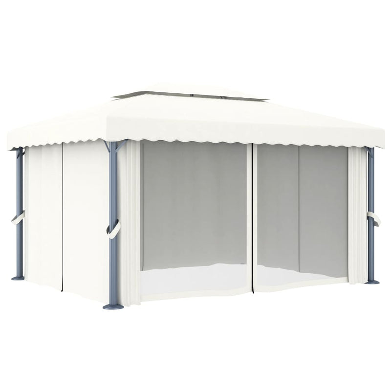 Load image into Gallery viewer, VidaXL Prieel met gordijn 4x3 m aluminium crèmewit
