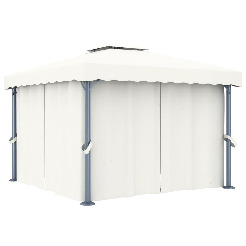 Load image into Gallery viewer, VidaXL Prieel met gordijn 3x3 m aluminium crèmewit
