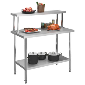 Vidaxl keukenwerktafel met bovenschap 120x60x120 cm roestvrij staal