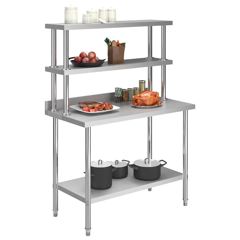 Load image into Gallery viewer, Vidaxl keukenwerktafel met bovenschap 120x60x150 cm roestvrij staal
