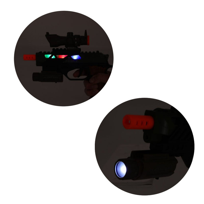 Load image into Gallery viewer, Toi-toys alfafox militair pistool met demper + zaklamp + licht en geluid

