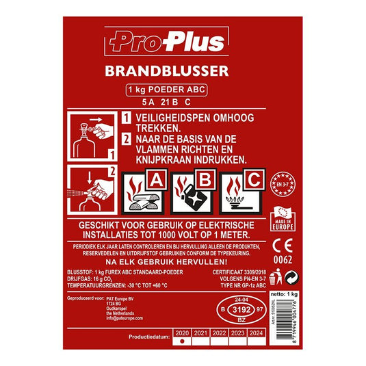 Proplus brandblusser 1kg abc poeder nl geschikt voor auto, boot en caravan