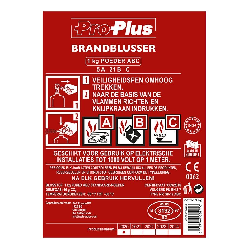 Afbeelding laden in galerijviewer, Proplus brandblusser 1kg abc poeder nl geschikt voor auto, boot en caravan
