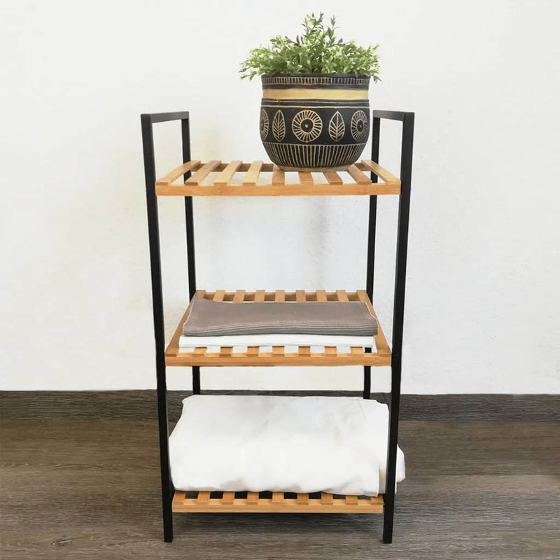 Load image into Gallery viewer, Excellent houseware handdoekenrek 3 etages 38x32x70 cm bamboe metaal zwart
