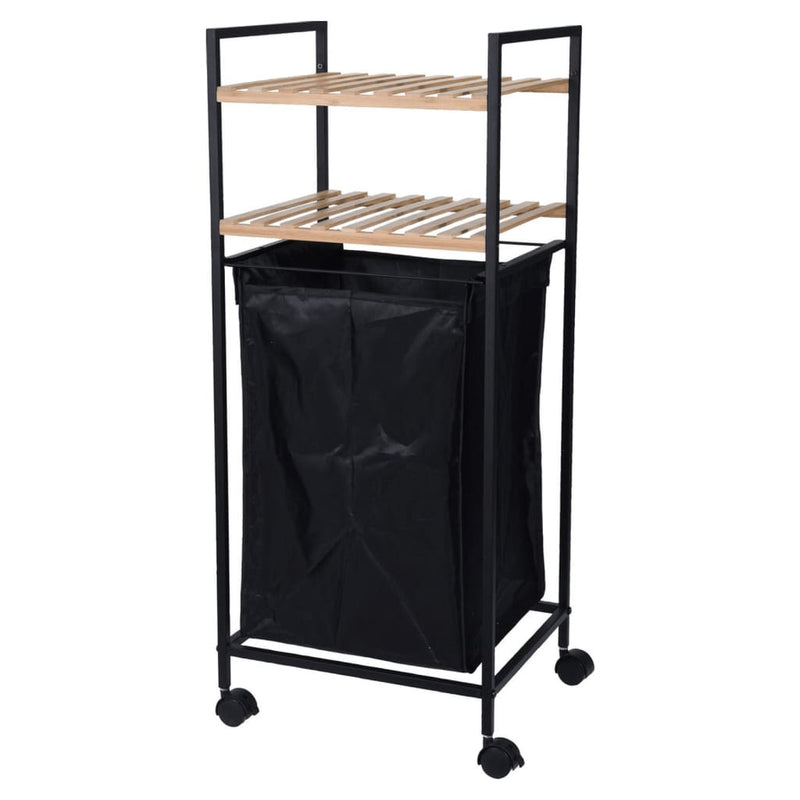 Load image into Gallery viewer, Bathroom solutions opbergrek met 2 schappen en wasmand 89,5 cm bamboe
