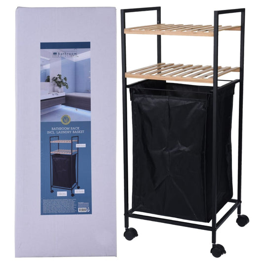 Bathroom solutions opbergrek met 2 schappen en wasmand 89,5 cm bamboe