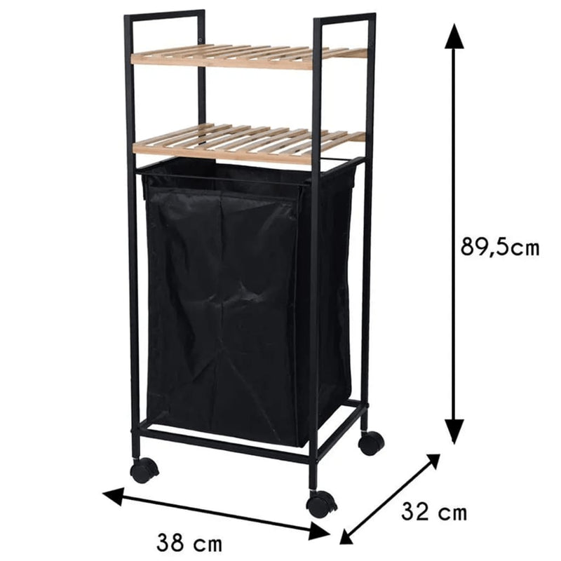 Load image into Gallery viewer, Bathroom solutions opbergrek met 2 schappen en wasmand 89,5 cm bamboe
