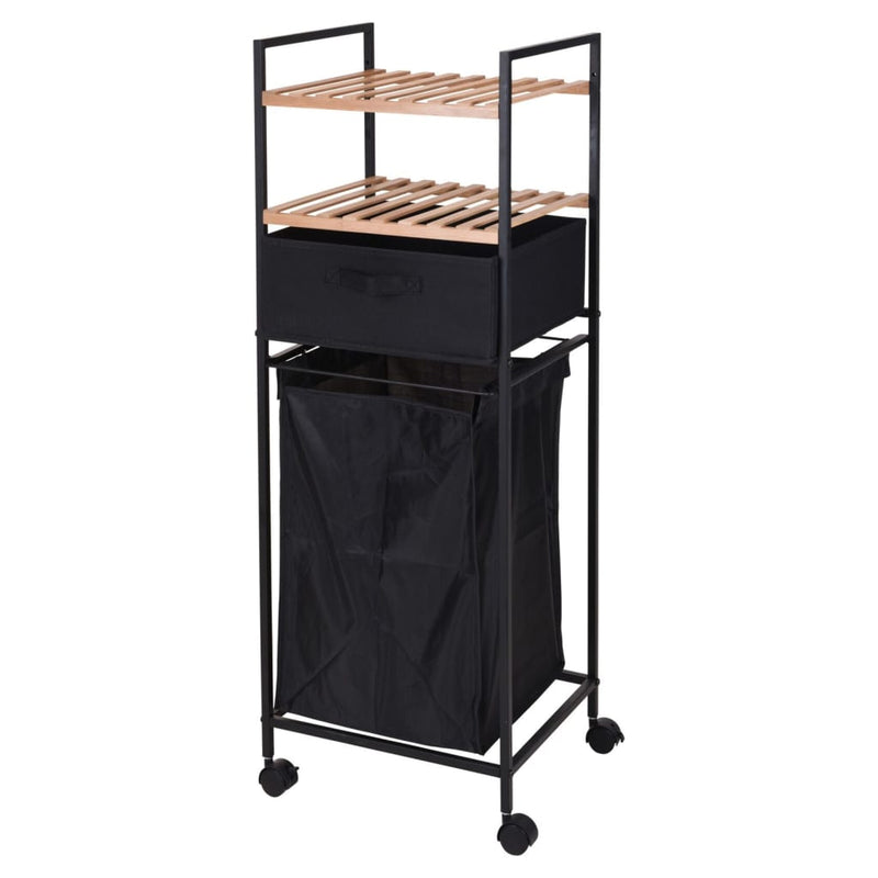Load image into Gallery viewer, Bathroom solutions opbergrek met 2 schappen en wasmand 109 cm bamboe
