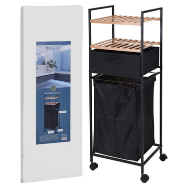 Bathroom solutions opbergrek met 2 schappen en wasmand 109 cm bamboe