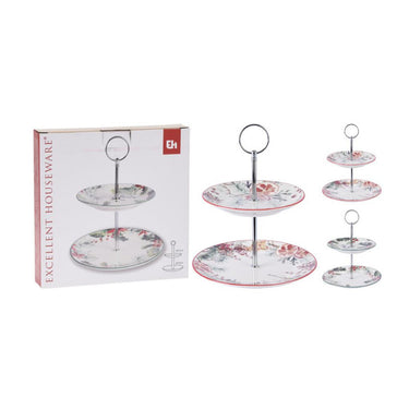 Excellent houseware etagere 2-laags porselein verschillende kleuren