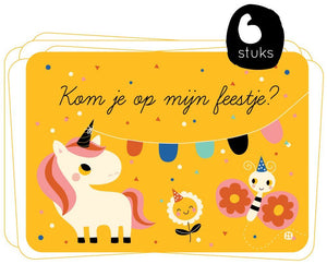 Uitnodiging: 6 kaarten eenhoorn.