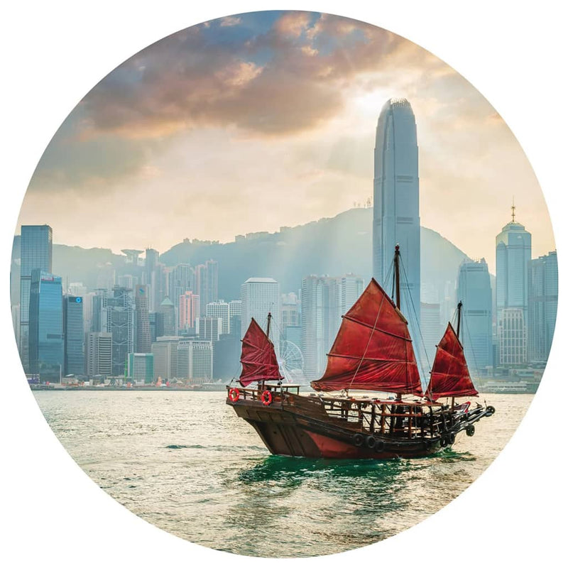Load image into Gallery viewer, WallArt WallArt Behangcirkel Skyline with Junk Boat 190 cm
