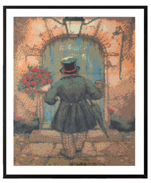 Grafix diamond painting anton pieck man met rozen 40x50cm