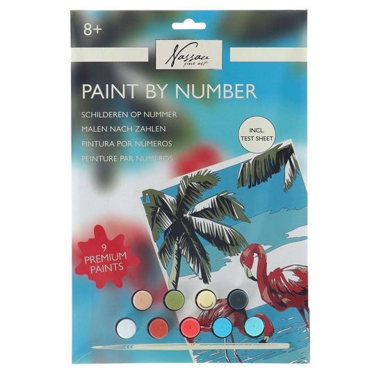 Nassau fine art nassau schilderen op nummer flamingo - incl. 9 verfpotjes en penseel