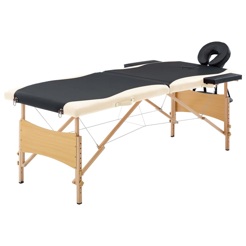 Afbeelding laden in galerijviewer, Vidaxl massagetafel inklapbaar 2 zones hout zwart en beige
