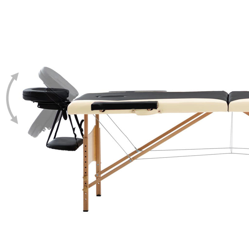 Afbeelding laden in galerijviewer, Vidaxl massagetafel inklapbaar 2 zones hout zwart en beige
