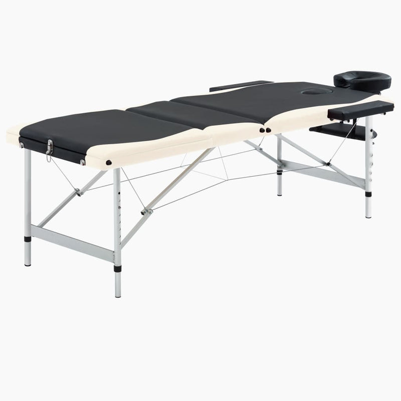 Afbeelding laden in galerijviewer, Vidaxl massagetafel inklapbaar 3 zones aluminium zwart en beige

