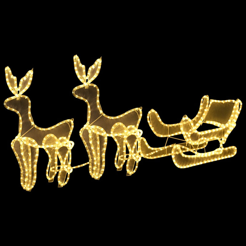 Load image into Gallery viewer, VidaXL Kerstverlichting 2 rendieren en slee met mesh 648 LED's
