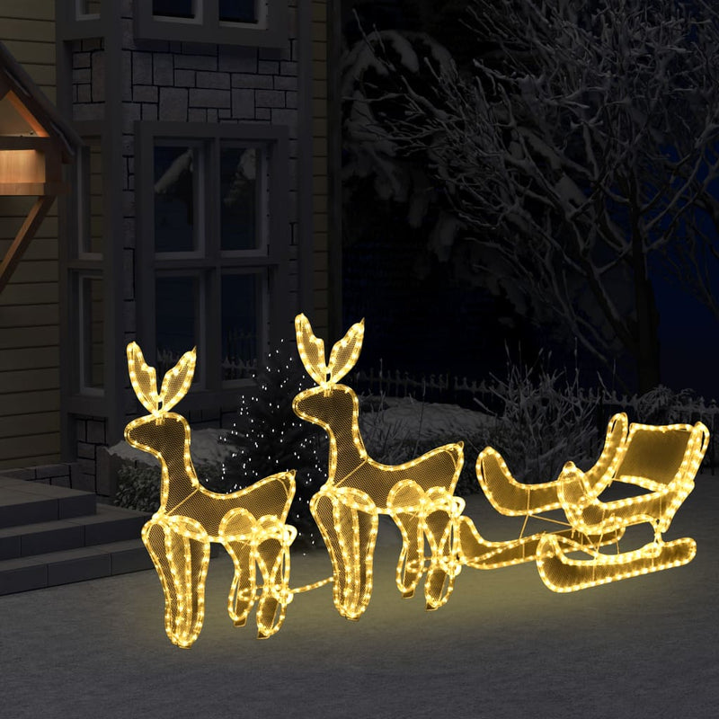 Load image into Gallery viewer, VidaXL Kerstverlichting 2 rendieren en slee met mesh 648 LED's
