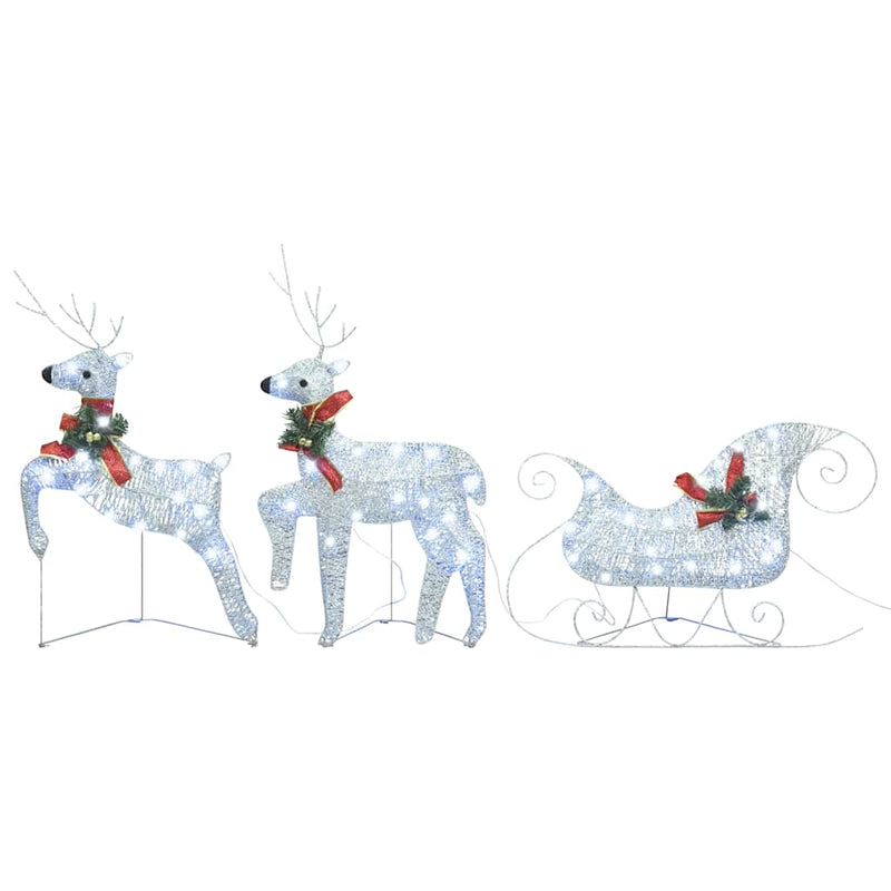 Load image into Gallery viewer, Vidaxl kerstdecoratie rendieren en slee 60 led's zilverkleurig
