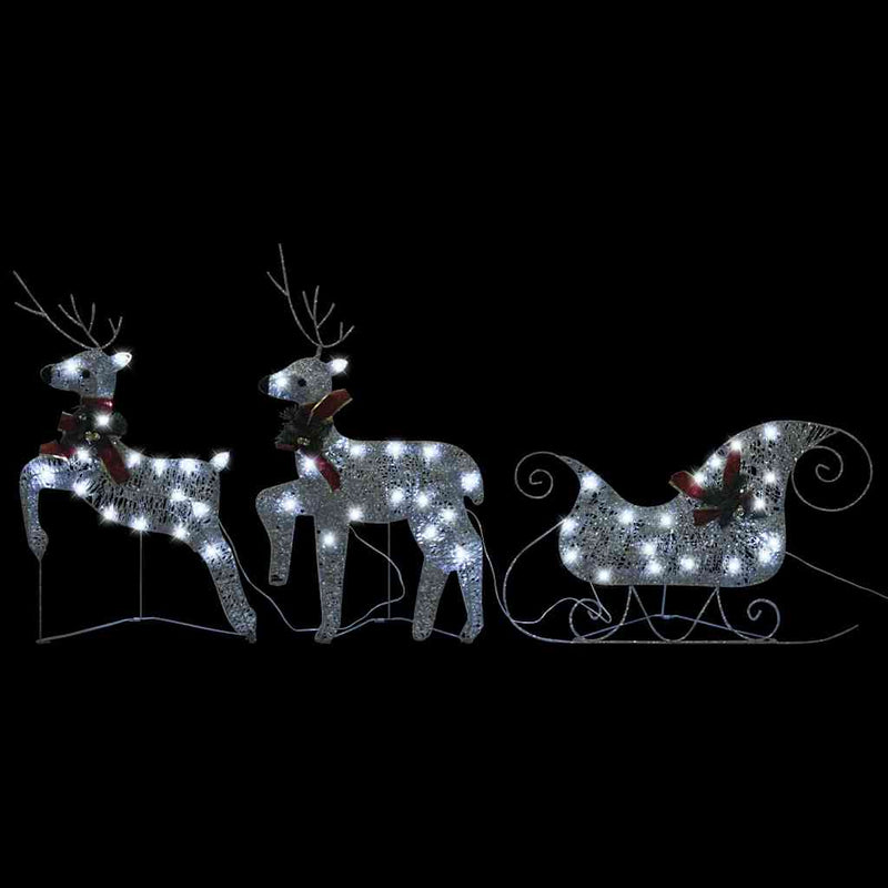 Load image into Gallery viewer, Vidaxl kerstdecoratie rendieren en slee 60 led's zilverkleurig
