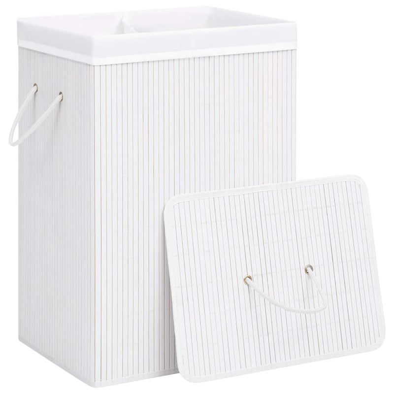 Load image into Gallery viewer, Vidaxl wasmand met 2 vakken 72 l bamboe wit
