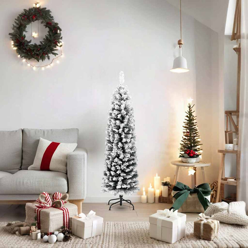 Load image into Gallery viewer, Vidaxl kunstkerstboom met sneeuw smal 150 cm pvc groen
