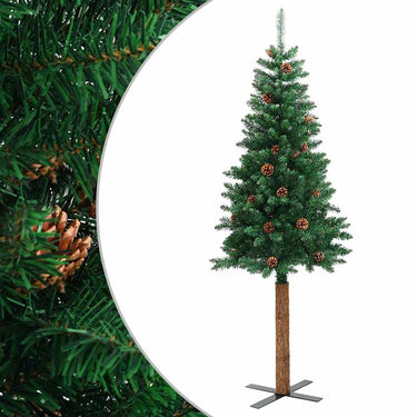 Vidaxl kerstboom met echt hout en dennenappels smal 150 cm pvc groen