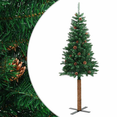 Vidaxl kerstboom met echt hout en dennenappels smal 180 cm pvc groen