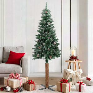 Vidaxl kerstboom met echt hout en sneeuw smal 180 cm groen