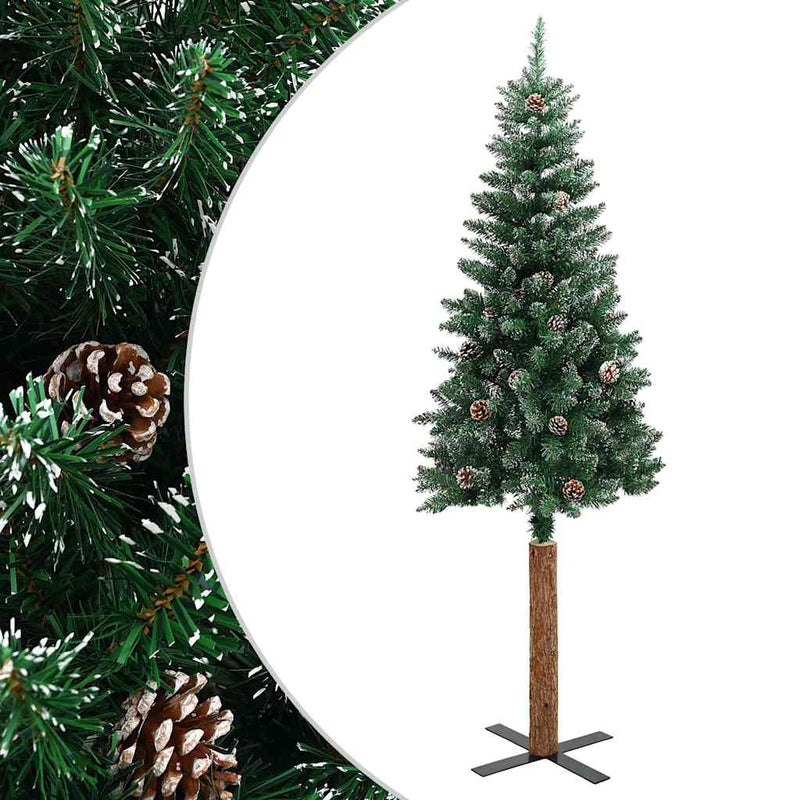 Load image into Gallery viewer, Vidaxl kerstboom met echt hout en sneeuw smal 210 cm groen
